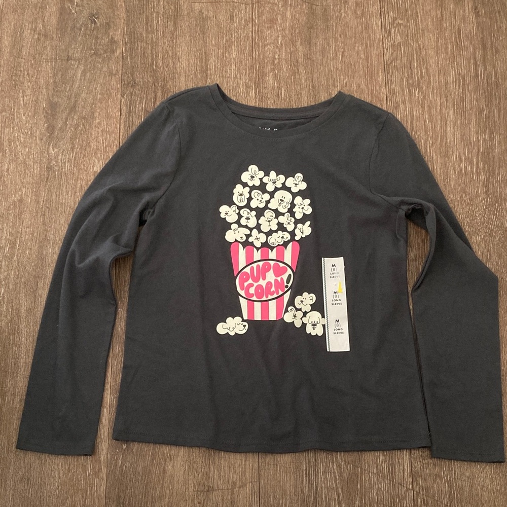 Cat & Jack Dark Gray PupCorn Graphic Long Sleeve Tee